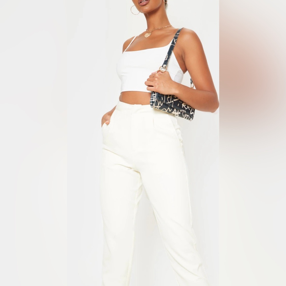 PrettyLittleThing Cream Cropped Pants - Picture 1 of 9